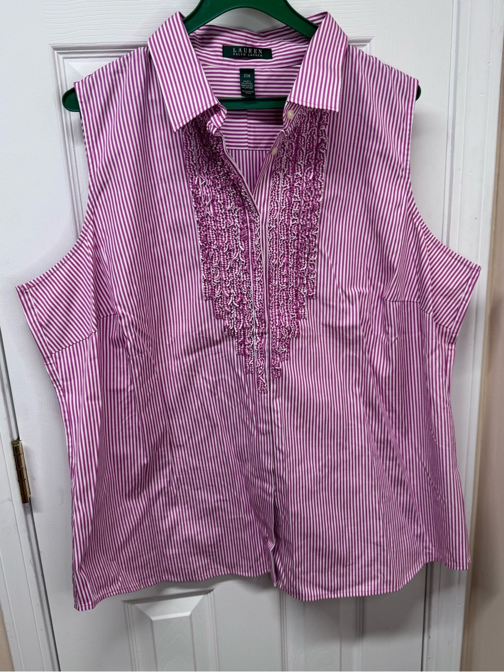 Lauren Ralph Lauren Tuxedo Sleeveless Striped Button-Up Top – Women’s Size 20W
